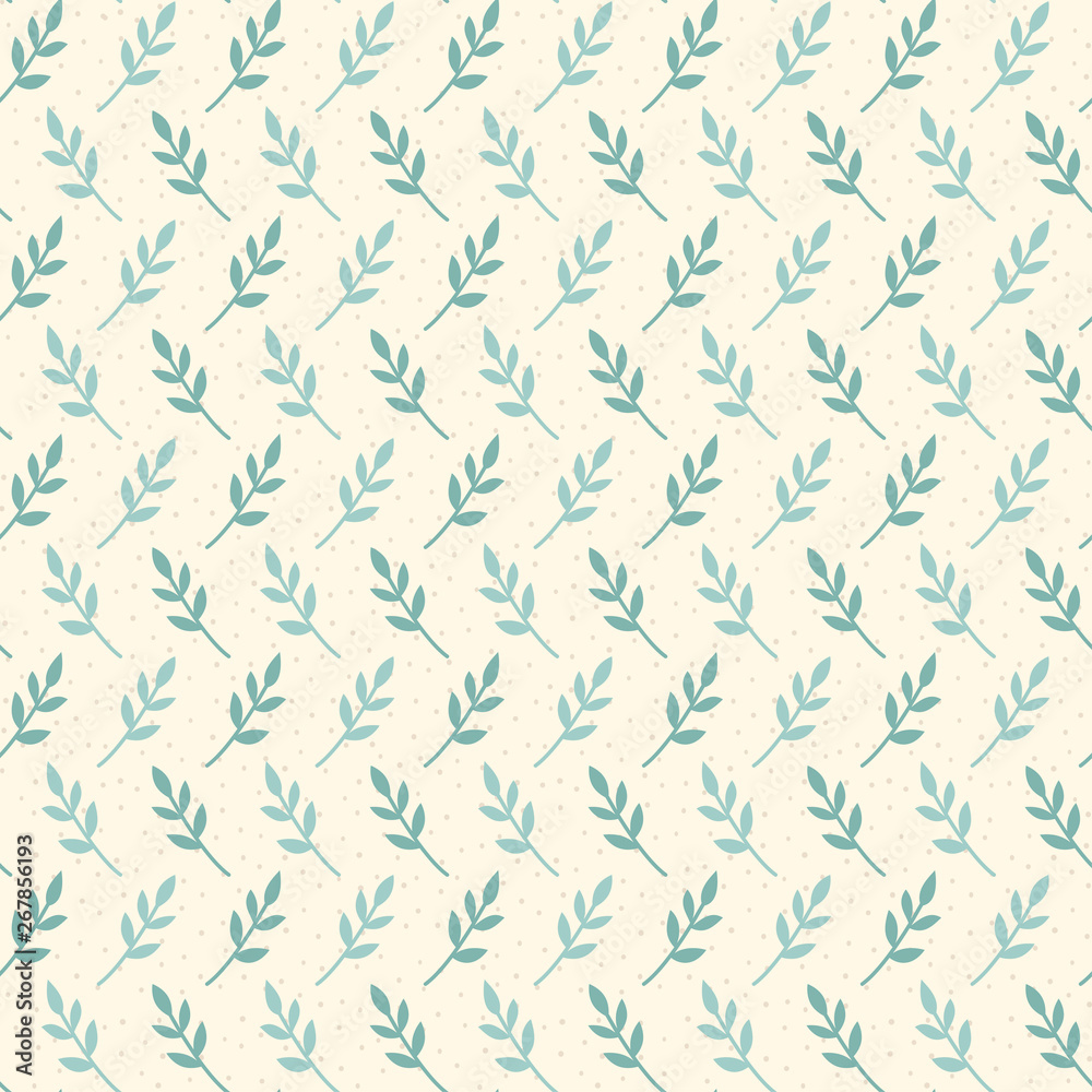 Floral seamless pattern. Dotted beige background with stylized twigs. Endless texture for wallpaper, web page, wrapping paper and etc. Retro style.