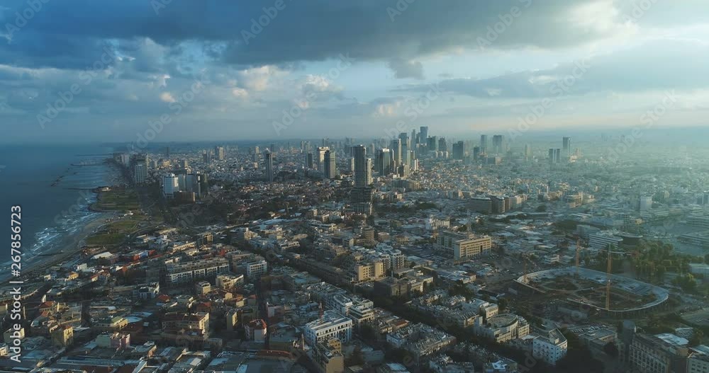 Tel Aviv Skyline from Drone. Aerial shot long super wide horizon view Tel Aviv Skyline from Drone. Aerial shot long super wide horizon view