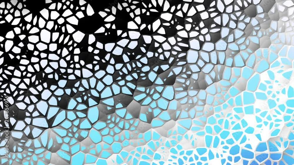 Moving random low poly mosaic shapes. Abstract cellular mesh structure. Embossed mosaic grid. Looping clip.