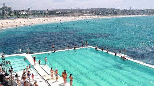 BONDI BEACH, SYDNEY, AUSTRALIA: 22 January 2019, Tourists swimming at the Bondi Icebergs pool, Bondi beach is the famous place in Sydney