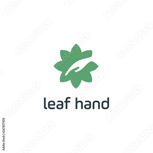 Vector sign friendly environment, hand and leaf logo design inspiration