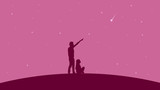 Couple of people on the pink starry sky background vector design