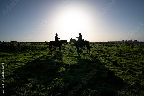 Cowboys on horses in the Golan Heights, Israel
