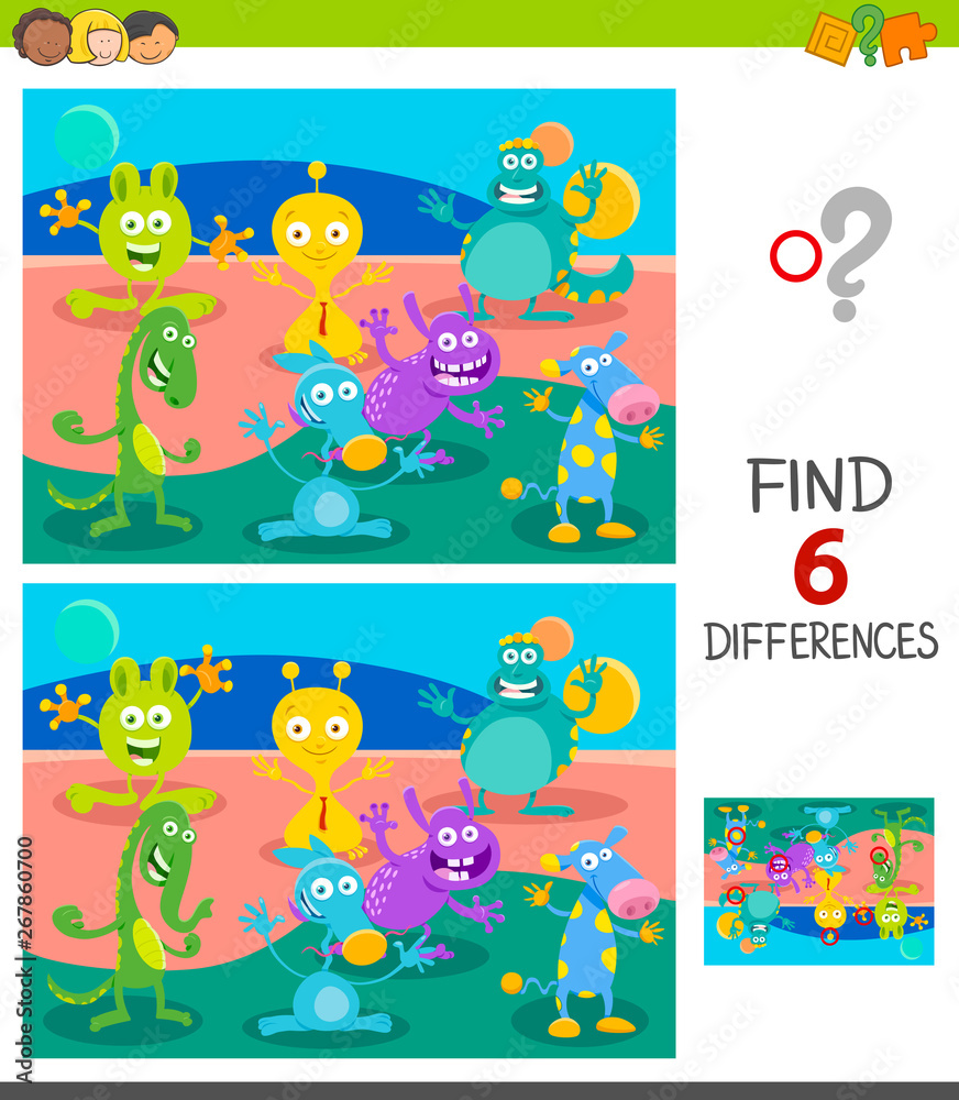 differences game with cartoon fantasy monsters