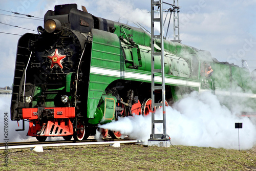 Moscow / Russia - 04 07 2019: Steam locomotive from the Soviet era are still at work