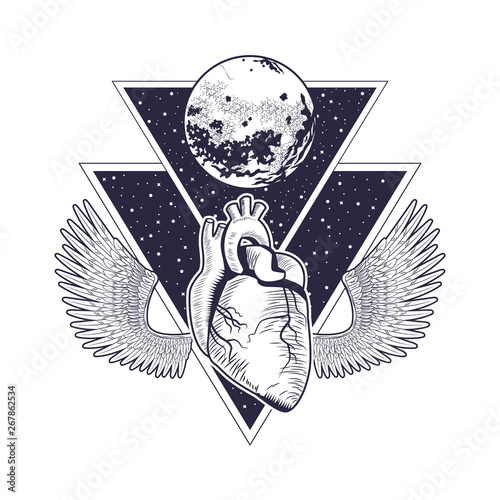 Rock and roll vintage emblem with drawings