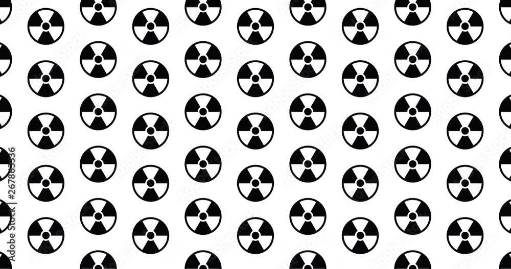 Nuclear symbols background clip energy themed motion backdrop video in a seamless repeating loop. Black & white nuclear warning sign icon pattern background high definition motion video clip Nuclear symbols background clip energy themed motion backdrop video in a seamless repeating loop. Black & white nuclear warning sign icon pattern background high definition motion video clip