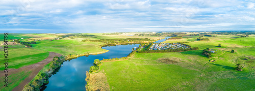 Hopkins River and scenic countryside - wide aerial panorama photo