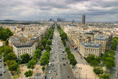 La Defense Financial District, areal view from Arc de Triomphe. Paris France
