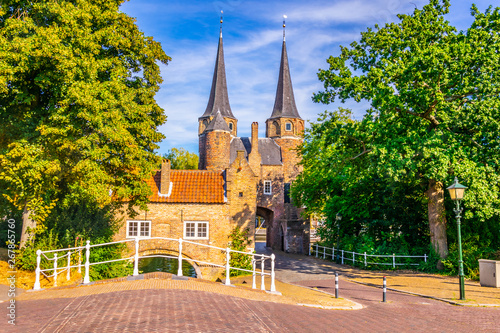 Oostpoort gate leading to the Dutch city Delft, Netherlands