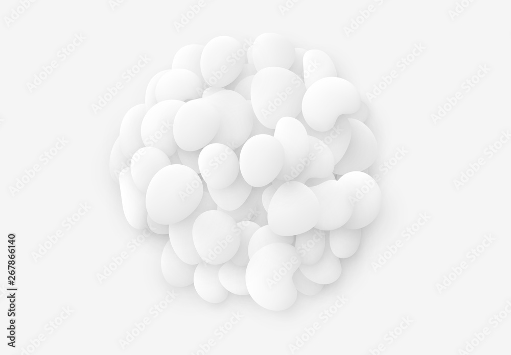 White Round sphere isolated background. Design elements of the liquid rounded plastic shapes, smooth sea stones, Flat Liquid splash bubble.