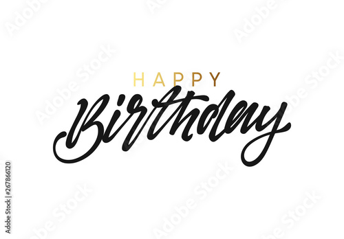 Happy birthday handwritten text lettering on white background