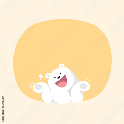 white bear cartoon character cute on orange pastel color background for banner copy space empty, white bear on speech bubble template yellow, empty banner teddy bear mascot cartoon beautiful