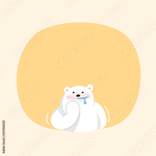 white bear cartoon character cute on orange pastel color background for banner copy space empty, white bear on speech bubble template yellow, empty banner teddy bear mascot cartoon beautiful