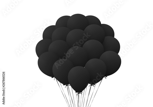 Black Balloons Bunches Realistic Isolated on White Background.