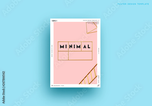 Abstract minimal background. Geometric gold 3d shapes. Modern poster Design Art composition realistic metal golden objects. pink and blue color