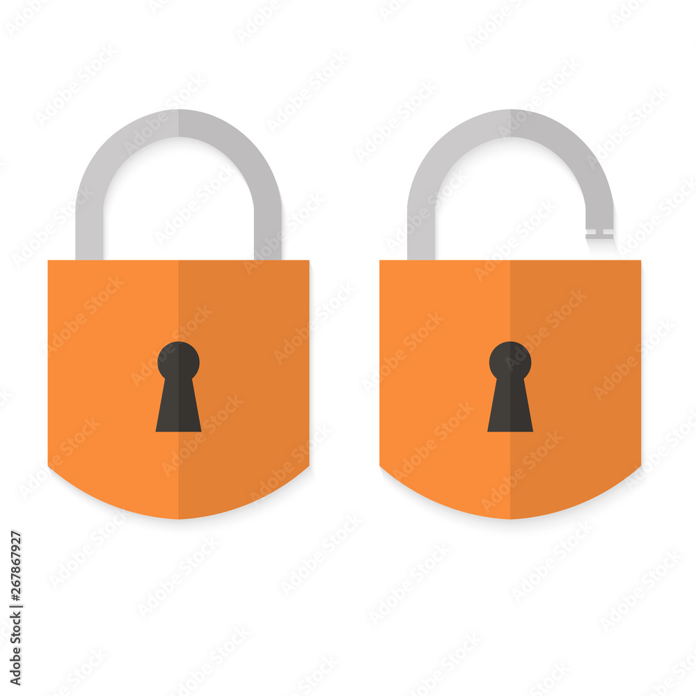 Lock icon in flat style. Lock open and lock closed