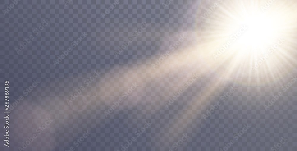 Vector sunlight special lens flare light effect. Sun flash shining with rays and spotlight. Flares and gleams rounded and hexagonal shapes. Isolated on transparent background Vector sunlight special lens flare light effect. Sun flash shining with rays and spotlight. Flares and gleams rounded and hexagonal shapes. Isolated on transparent background