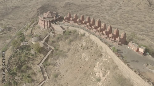 Mountain Jain temple, Ajmer, India, 4k aerial drone ungraded/flat photo