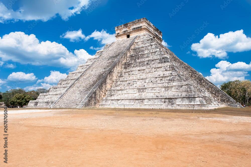 The Pyramid of Kukulkan at the ancient mayan city of Chichen Itza