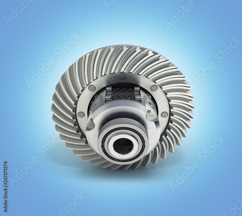 The differential gear on blue gradient background 3d illustration