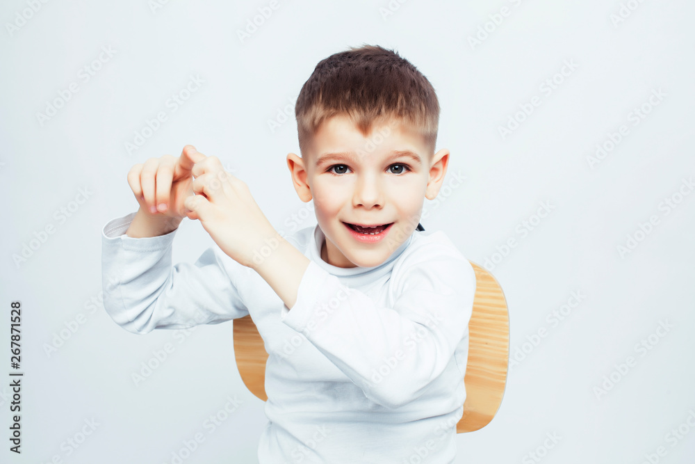 little cute boy on white background gesture smiling close up, lifestyle people concept little cute boy on white background gesture smiling close up, lifestyle people concept