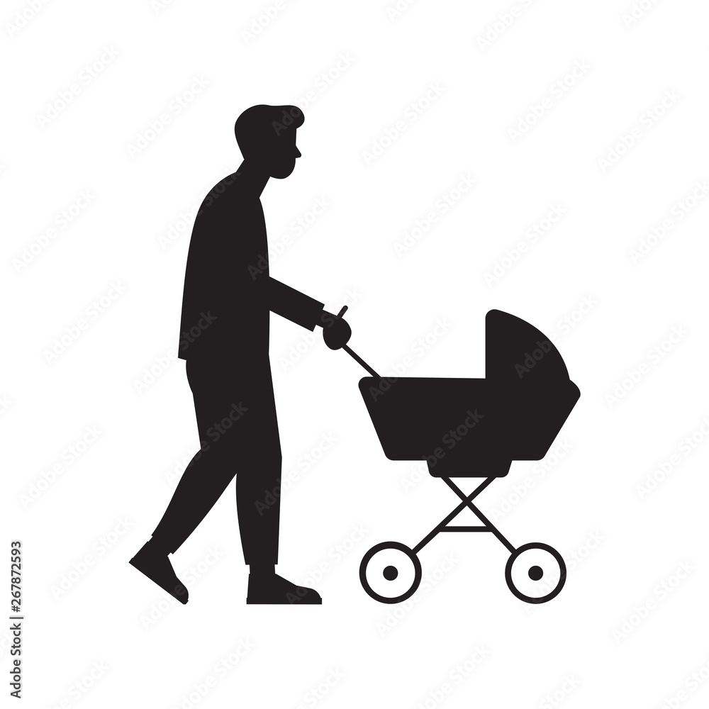 man with baby carriage icon black man with baby carriage icon black