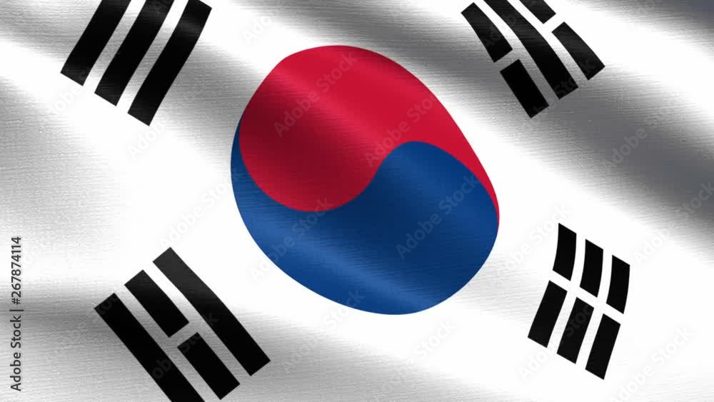 Realistic flag of South Korea, Seamless looping with highly detailed fabric texture, 4k resolution