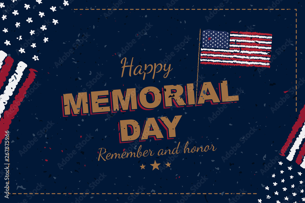 Happy Memorial Day Greeting card with original font and USA flag Happy Memorial Day Greeting card with original font and USA flag