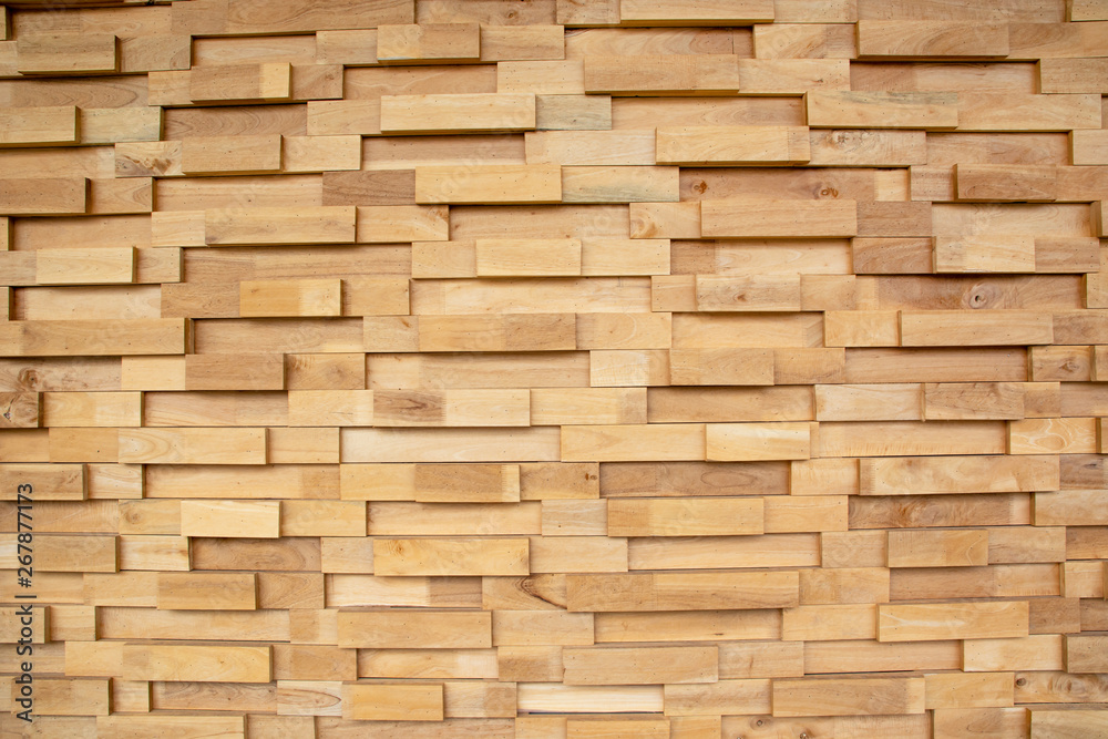 closeup Wide angle 3D wood wall Designed by alternating blocks Texture background closeup Wide angle 3D wood wall Designed by alternating blocks Texture background