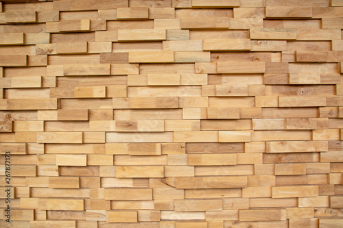closeup Wide angle 3D wood wall Designed by alternating blocks Texture background