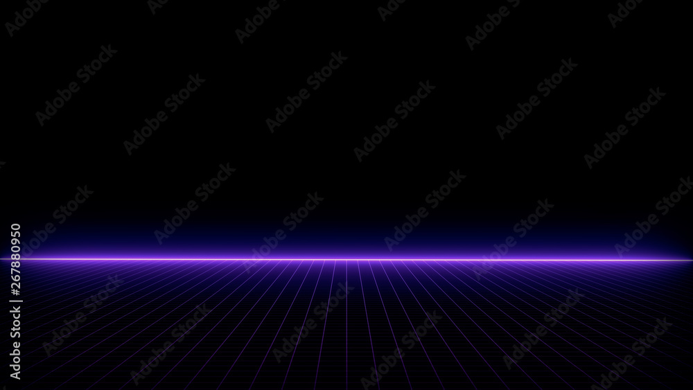 Retro Sci-Fi Background Futuristic landscape of the 80`s. Digital Cyber Surface. Suitable for design in the style of the 1980`s