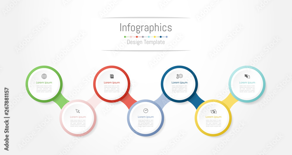 Fototapeta premium Infographic design elements for your business data with 7 options, parts, steps, timelines or processes. Vector Illustration.