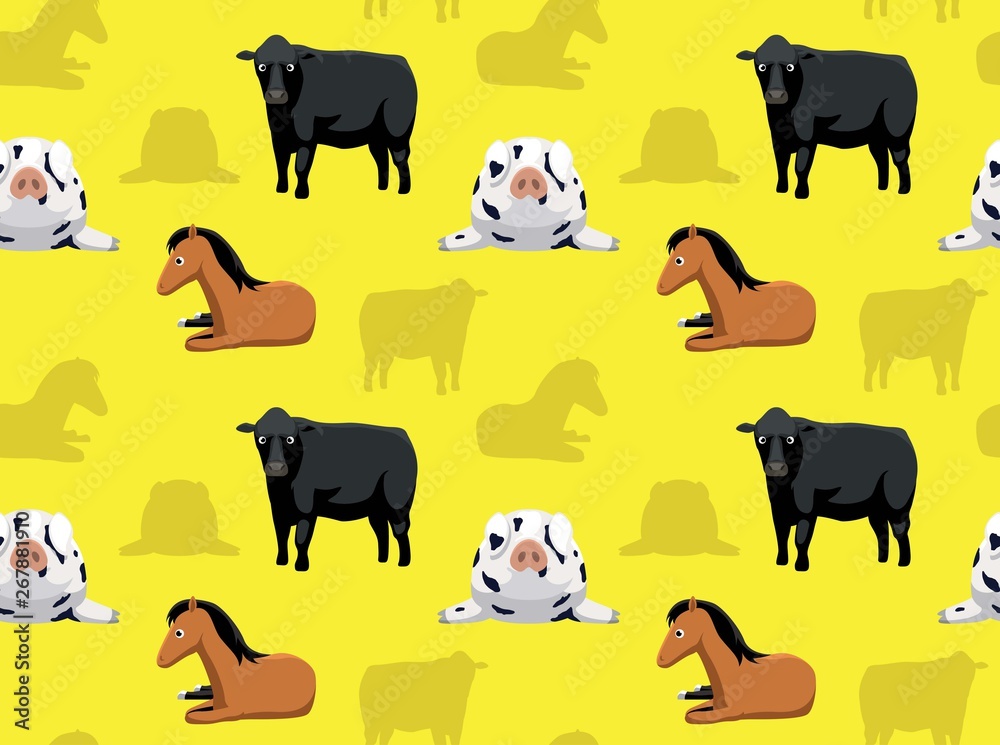 Fototapeta premium Livestock Farm Animals Seamless Wallpaper 5