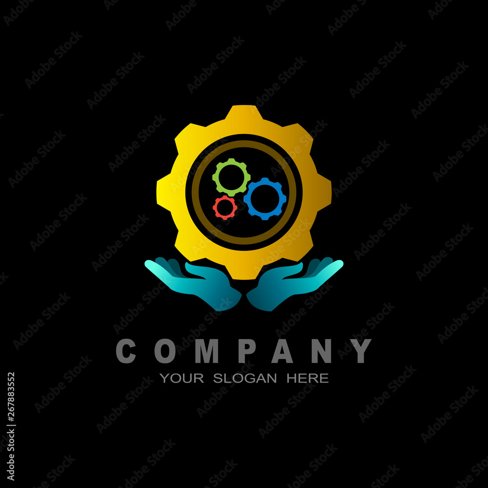 Fototapeta premium gear in hand vector icon,simple isolated sign, cogwheel,