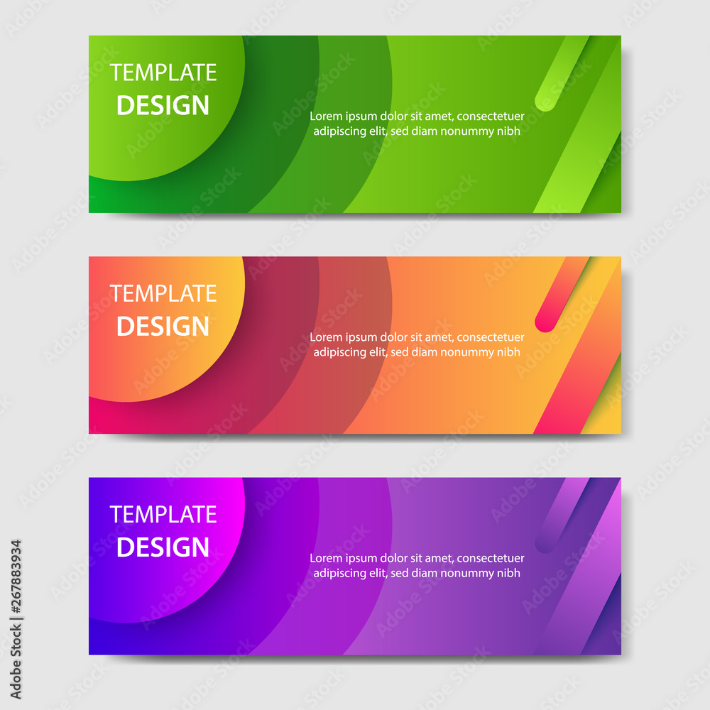 Naklejka premium Vibrant gradient and modern futuristic geometric shape background template for headline and header banner in orange, purple, green color. Suitable for social media, web, blog, website. 