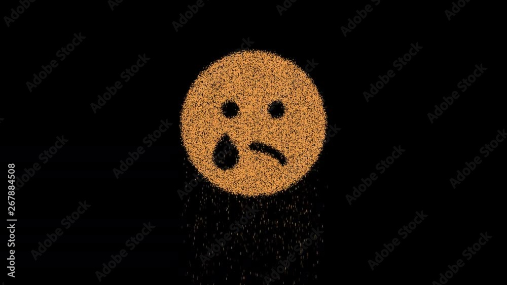 Sad Sand Symbol sad tear appears from crumbling sand. Then crumbles down. Alpha ...