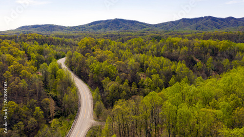 The Blue Ridge Parkway Cuts Through Dense Mountain Forest photo