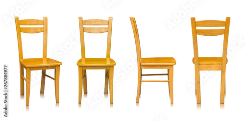 set of wooden chair isolated on white background