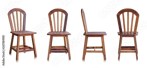 set of wooden chair isolated on white background