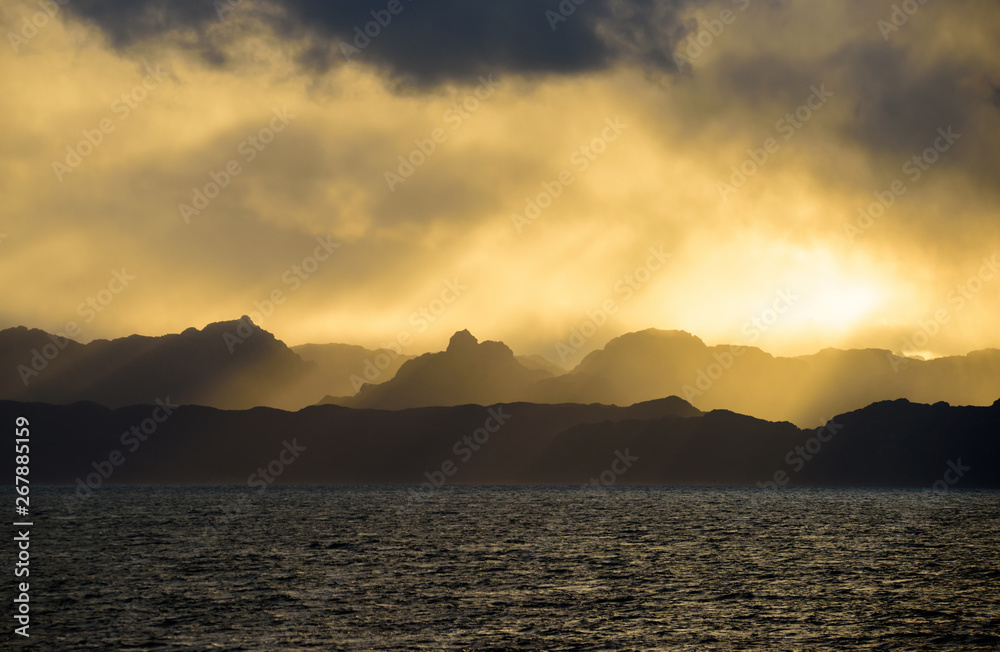 Sunset in chilean fjords