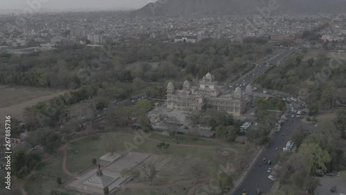 Albert Hall, Jaipur, 4k drone aerial, ungraded/flat raw footage photo