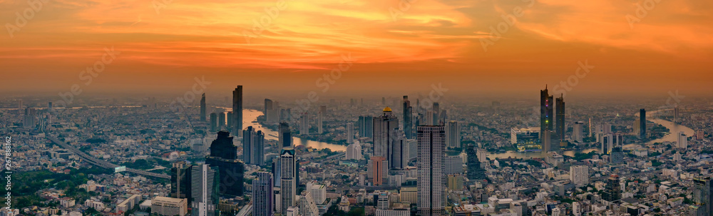 View of Bangkok City Skyline at sunset