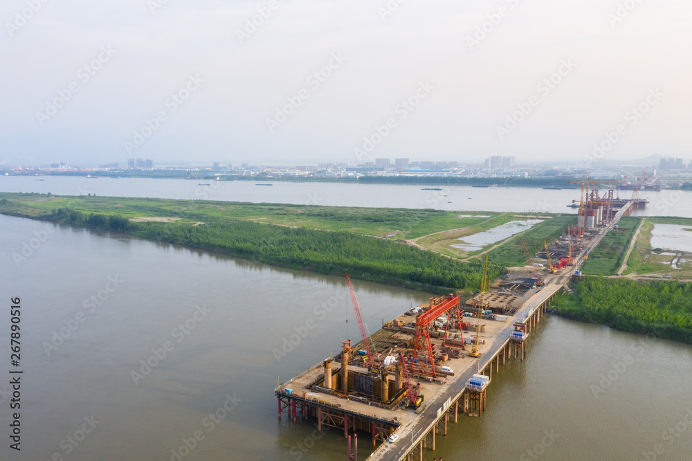 aerial view of bridge construction site