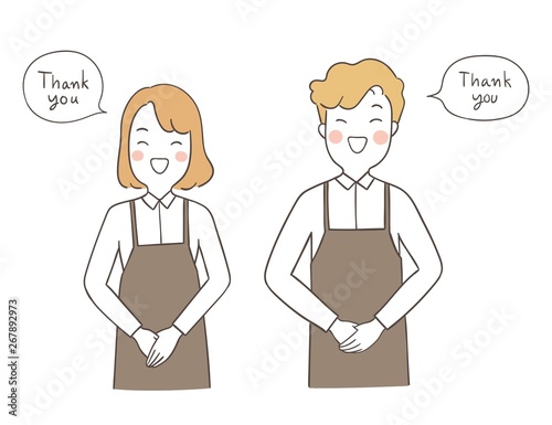 Vector waitress man and woman wear apron.