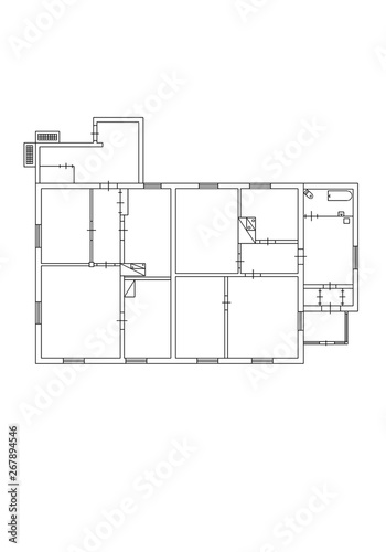 Floor plan 2d. Black&white floor plan. Floorplan. Blueprint.