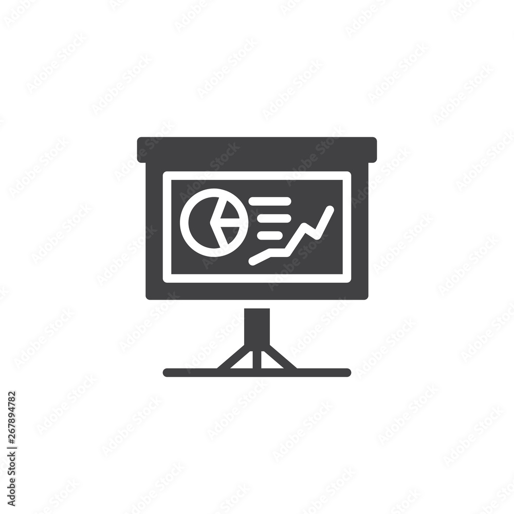 Business finance presentation vector icon. filled flat sign for mobile concept and web design. Presentation board with graph diagram glyph icon. Symbol logo illustration. Pixel perfect vector graphics Business finance presentation vector icon. filled flat sign for mobile concept and web design. Presentation board with graph diagram glyph icon. Symbol logo illustration. Pixel perfect vector graphics