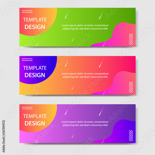 Vibrant gradient and modern futuristic fluid dynamic background template for headline and header banner in green, purple, orange color. Suitable for social media, web, blog, website.