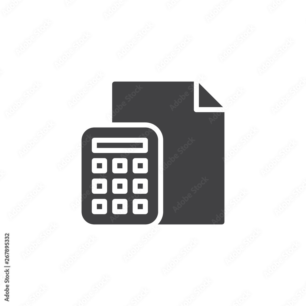 Calculator and paper document vector icon. filled flat sign for mobile concept and web design. Budget accounting glyph icon. Symbol, logo illustration. Pixel perfect vector graphics Calculator and paper document vector icon. filled flat sign for mobile concept and web design. Budget accounting glyph icon. Symbol, logo illustration. Pixel perfect vector graphics