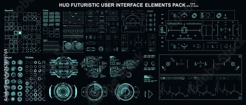 HUD elements mega set pack. Dashboard display virtual reality technology screen. Futuristic user interface.